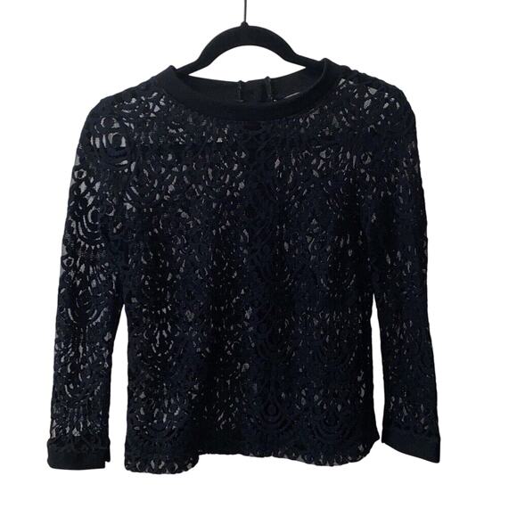 Banana Republic Top Size XS Sheer Crochet Lace Long Sleeve Button Back Blouse - Picture 1 of 8